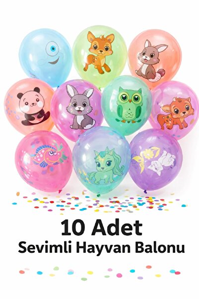 BKMC PARTY ⭐ 10 Adet Sevimli Hayvan Figürlü Florasan Renkli Parti Balonu – Ço...