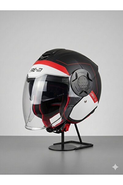 Free-M FREEM MAT SİYAH BEYAZ KIRMIZI GÜNEŞ VİZÖRLÜ ECE R 22.06 SERTİFİKALI AÇ...