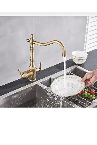 banyosepeti Kitchen Faucet with Purifier Antique Gold Sink Faucet Vintage Mod...