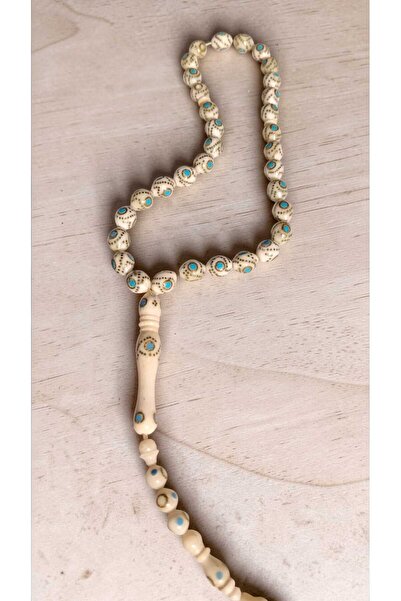 SUGÜLİNSHOP & HANDMADE JEWELRY سبحة عظمية بيضاء مطرزة بالفيروز