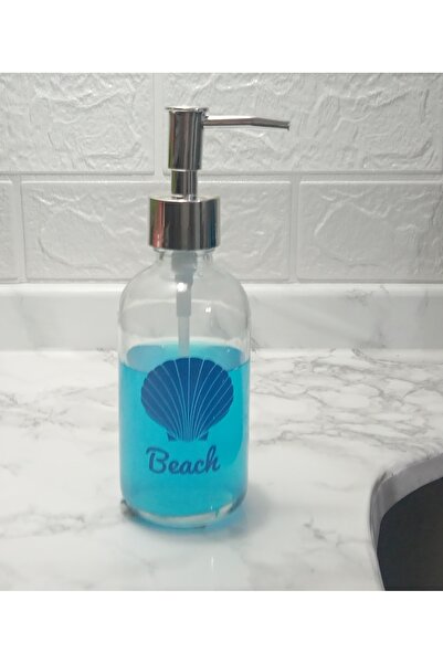 Bosphorus صحن صابون سائل زجاجي، طقم حمام مكتوب على الشاطئ 6X6X10CM بسعة 250 مل