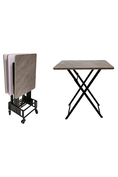 AZOZ MERCHLY Rectangular Wooden Table Set, 4 Pieces, With Black Iron Stand