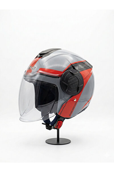 Free-M FREEM PARLAK GRİ KIRMIZI GÜNEŞ VİZÖRLÜ ECE R 22.06 SERTİFİKALI AÇIK YA...