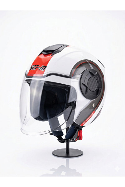 Free-M FREEM BEYAZ KIRMIZI GÜNEŞ VİZÖRLÜ ECE R 22.06 SERTİFİKALI AÇIK YARIM KASK