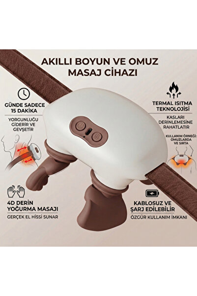 ROBEVE 4D Isıtmalı Boyun Masaj Aleti – İnsan Eli Hissi Veren Şarjlı Boyun Sır...