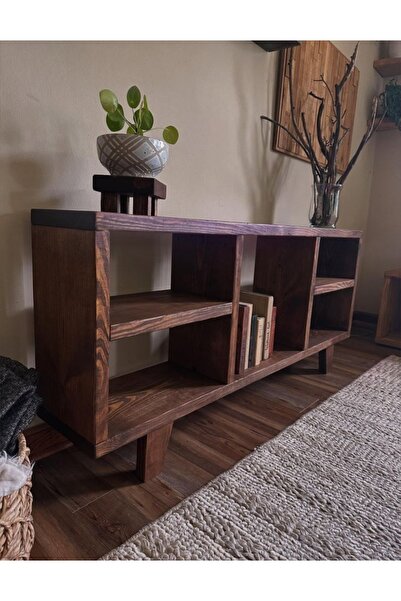 NORDWOOD CO. Retro Ayaklı Çok Amaçlı Dekoratif Masif Ahşap Kitaplık / TV Ünitesi