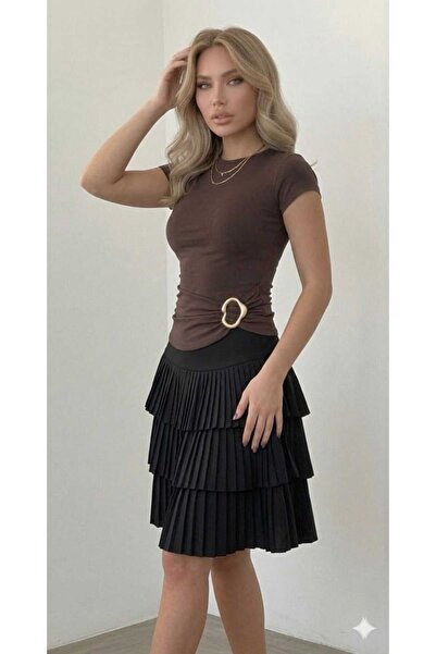 Lufthimm New Women's Buckle Waist Detail Sandy Short Sleeve Blouse