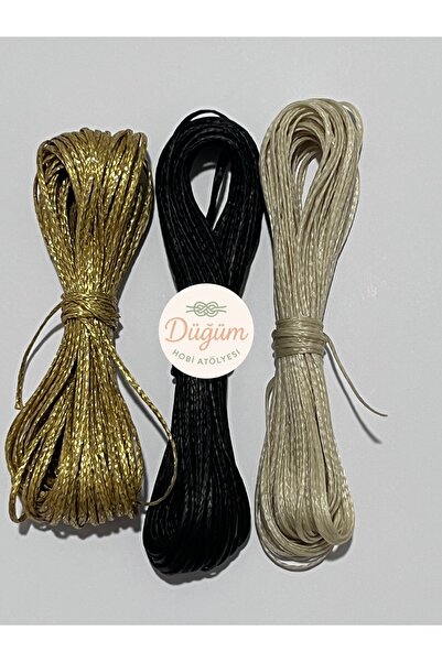 Düğüm Hobi Atölyesi 10 Metre 3 Renk 1 mm Mumlu İp (TOPLAM 30 METRE) Kolye İpi...