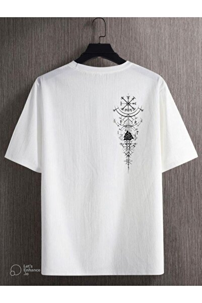 Vordevia Tricou unisex oversize alb cu imprimeu Çark, tricou de zi cu zi, con...