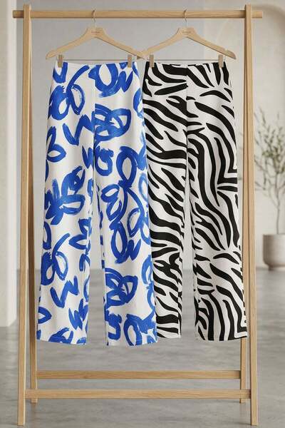 COTENCONCEPT 2 komada udobnih hlača Visok struk Široke nogavice Viskoza kombi...