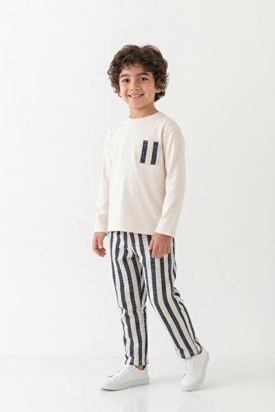 Dolcetots Boy's Pocketed Combed Cotton Top and Striped Pants Bottom Top Set 3...