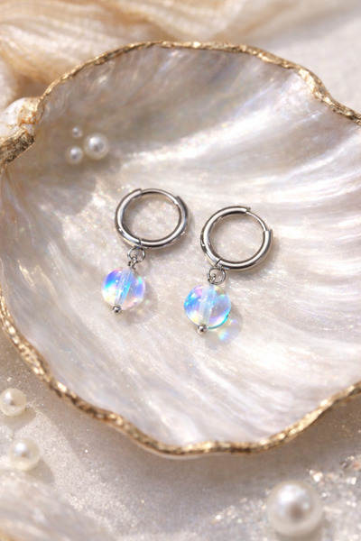 Home Aura Quartz Stone Steel Hoop Earrings
