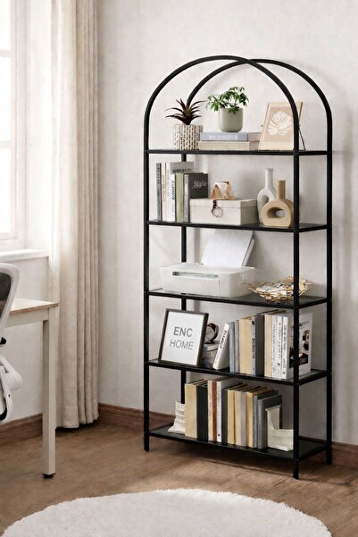 enc home siyah metal kitaplık ve raf 150x70x40 (füme camlı)