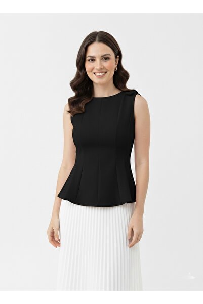 PELTEX Fiyonk Detay Belden Oturtmalı Krep Bluz