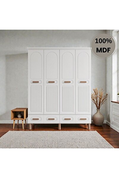 Pera 4 Kapaklı MDF Çekmeceli Ayaklı Gardırop