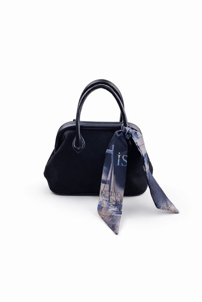 Zoe3 Style Women's Black Suede Mini Scarf Detailed Stylish Daily Women's Bag