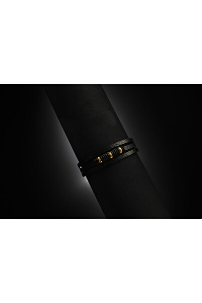 OEM Brățară din piele Casual cu bile aurii și negre