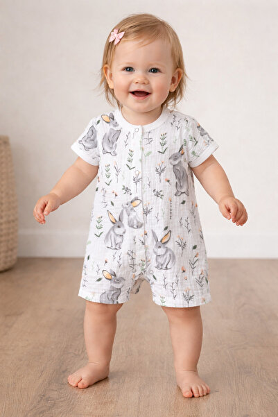 greenmoss Salopetă pentru bebeluși din muselină organică cu două straturi și ...