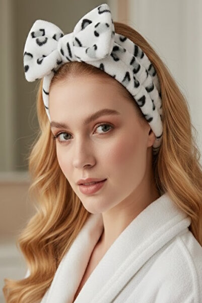 CAŞ DEKORASYON Bela i siva boja Sa leopard dezenom gumica za kosu