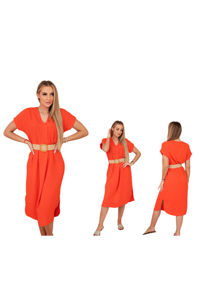 Kesi Rochie midi portocalie închisă pentru femei cu curea decorativă