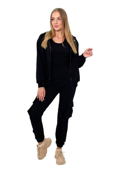 Kesi Set 3 în 1: hanorac + top + pantaloni, negru