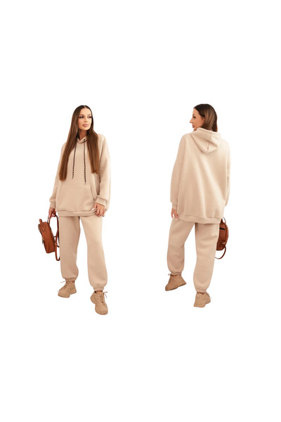 Kesi Set bej de damă cu glugă, din bumbac, izolat termic