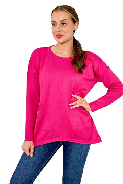 Kesi Pulover fuchsia cu buzunare frontale