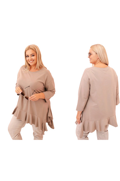 Kesi Fango Plus Size Women's Blouse with Ruffled and Asymmetric Hem