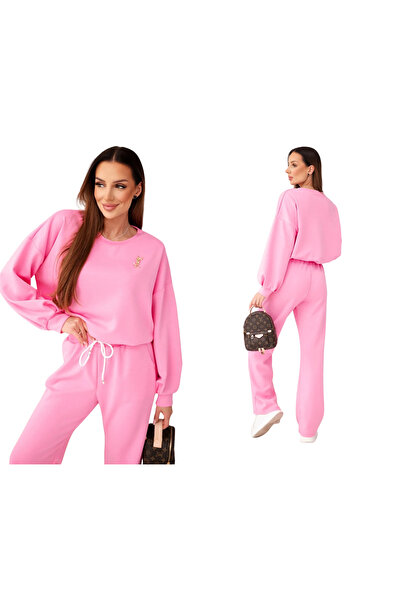 Kesi Set trening roz deschis pentru femei din viscoză unt - hanorac și pantaloni