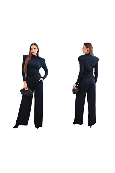 Kesi Set de damă bleumarin cu mâneci lungi și pantaloni largi