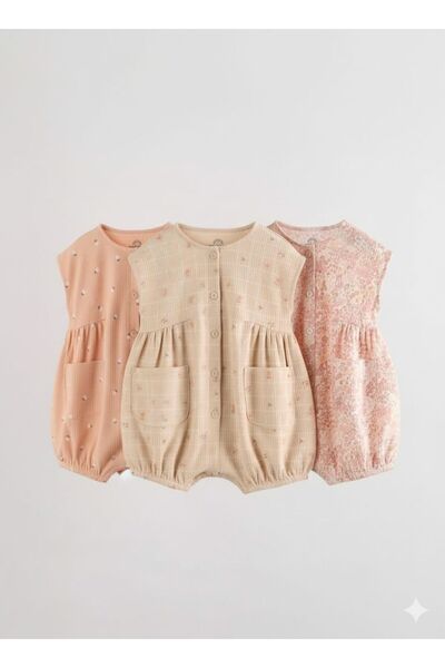 Next Baby Pamuklu Çiçek Desenli 3'lü Romper Set