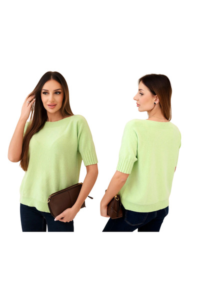 Kesi Pulover din viscoză pentru femei, culoarea fisticului, cu mâneci scurte