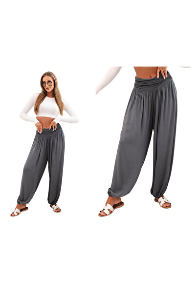 Kesi Pantaloni Aladdin de damă, grafit, cu croi larg și curea