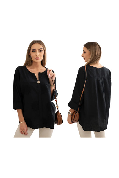 Kesi Women's black shirt blouse with Embroidered pattern