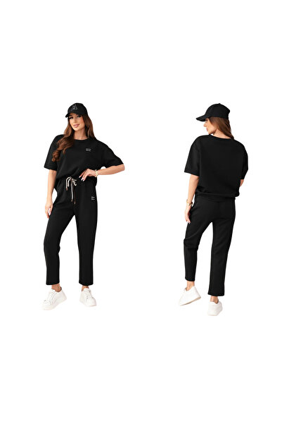 Kesi Set sport negru pentru femei cu mâneci scurte | Butter