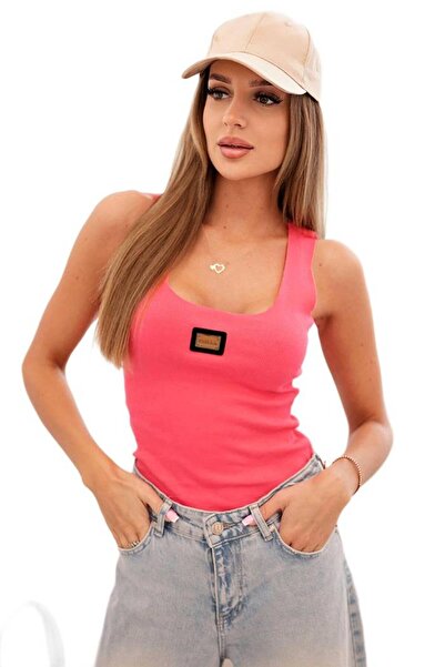 Kesi Women's pink ribbed top with straps and appliqué