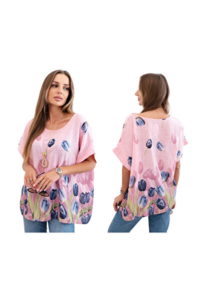 Kesi Women's light pink oversized Cotton blouse with Patterned