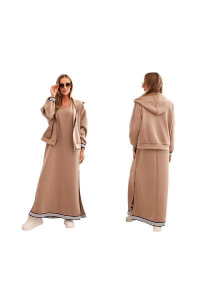 Kesi Set de damă Fango din viscoză, cu hanorac cu fermoar și rochie lungă