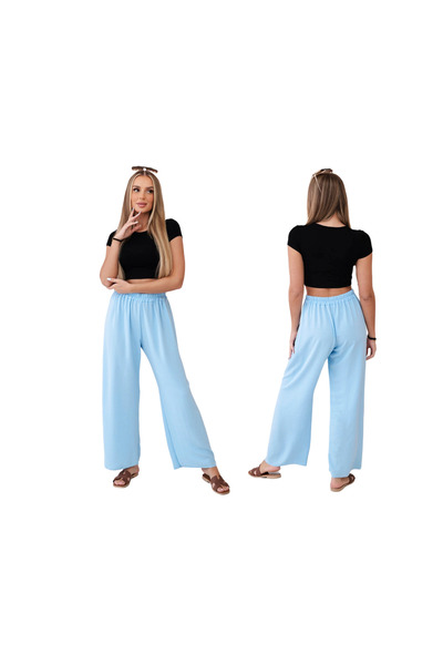 Kesi Pantaloni de damă albaștri din viscoză, cu croi larg, talie elastică