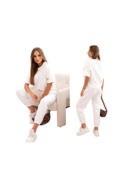 Kesi Set ecru BUTTER pentru femei din viscoză, cu bluză lejeră și pantaloni