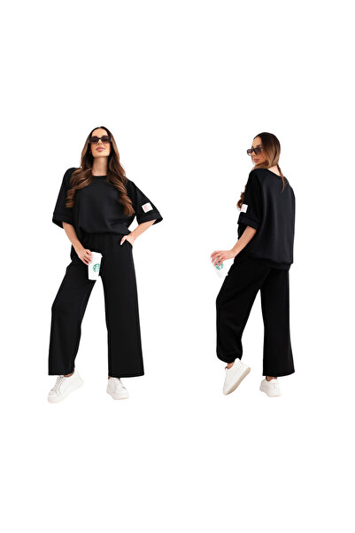 Kesi Set bluză și pantaloni cu croi larg pentru femei, din viscoză, culoare n...