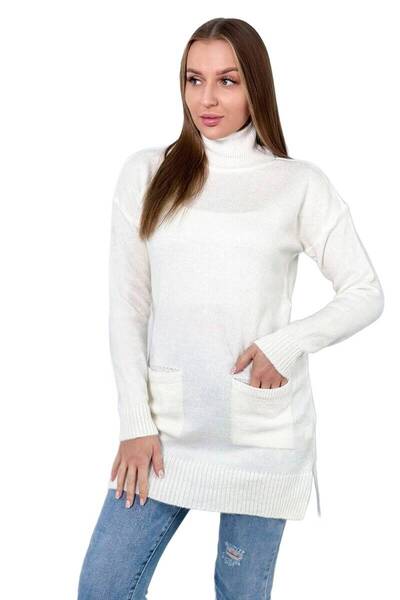 Kesi Pulover ecru cu guler ridicat