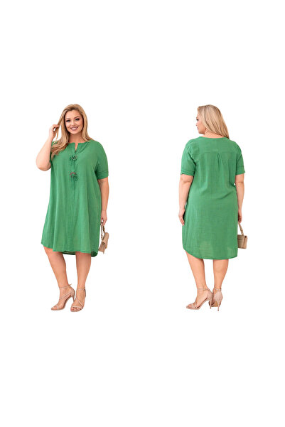 Kesi Green dress, plus size, Cotton, loose, for women