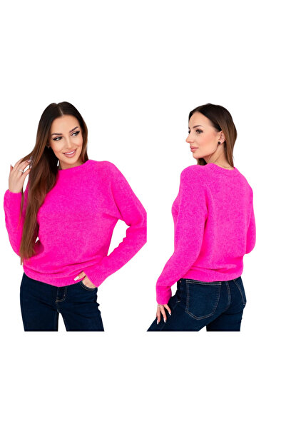 Kesi Pulover roz neon pentru femei cu o notă de baby alpaca