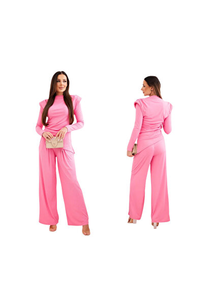 Kesi Set de damă roz deschis cu mâneci lungi și pantaloni largi