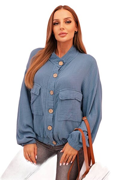 Kesi Cămașă de damă din denim, cu buzunare mari