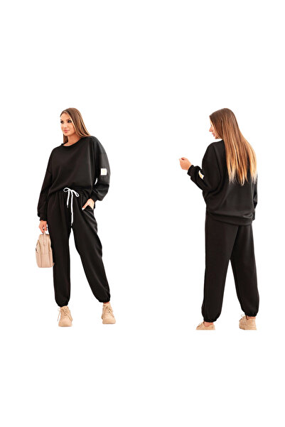 Kesi Set de damă negru, format din bluză și pantaloni cu inscripția LOVE, negru