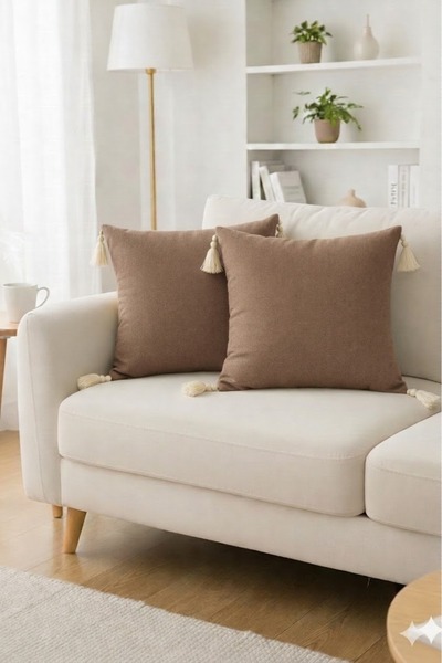 SEVHOME CONCEPT 2 li Pamuk Keten Kırlent Kılıfı 40x40 cm Püsküllü