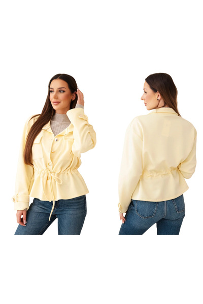 Kesi Jachetă galbenă de damă cu imprimeu de unt, cu curea în talie