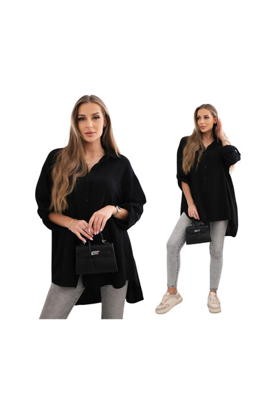 Kesi Black Cotton muslin shirt for women, plus size